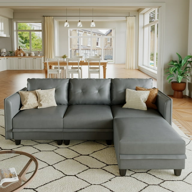 LLappuil Modular Sectional Sofa, 4 Seat Modular Sectional Sofa with Storage, Faux Leather Waterproof Sofa for Living Room