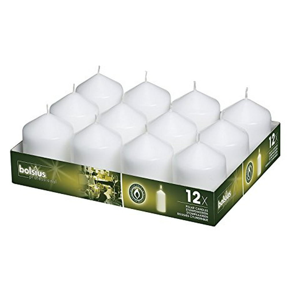 BOLSIUS White Pillar Candles 2.5 X3" Set Of 12 Unscented Long 16 HOUR
