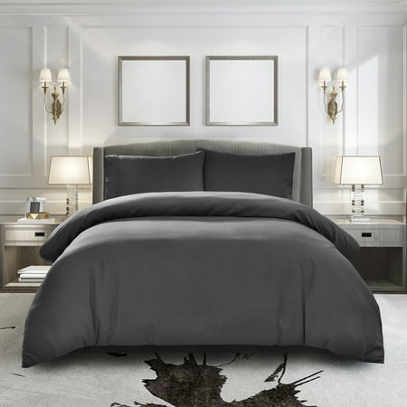 Duvet Cover California King [3-Piece, Dark Grey] - 1 Comforter Protector with Zipper Flap and 2 Pillow Shams - Hotel Luxury 1800 Brushed Microfiber - Ultra Soft, Cool and Breathable Comforter Cover