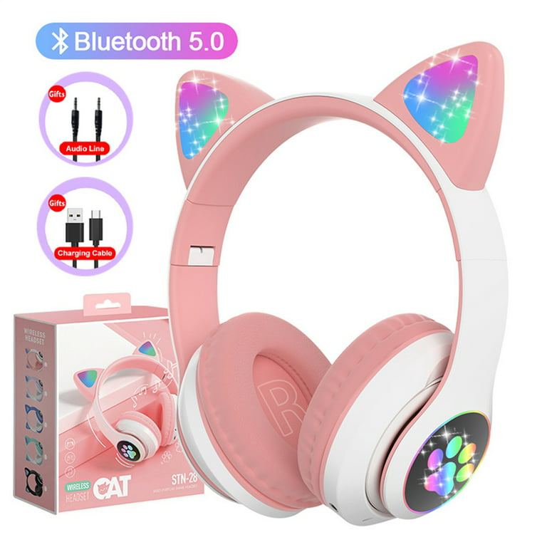 Procent Vandre grænse Cute Cat Ears Wireless Headphones with Mic Stereo Music Gaming Led Rgb  Bluetooth Headset for Girls Boys - Walmart.com