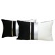 thumbnail image 1 of Funda de almohada lumbar de terciopelo de retazos negros con cojín de cuero a rayas doradas para decoración de sofá de dormitorio, 1 of 5