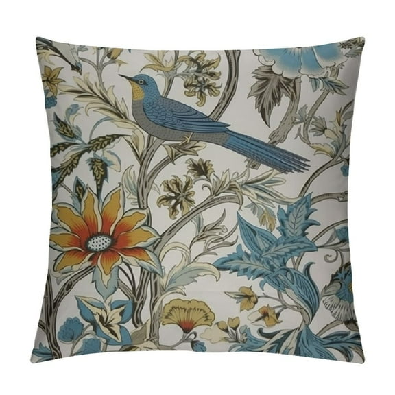 Creowell Japanese Throw Pillow Covers Ink Chinese Traditional Blue Outdoor Pillows Blue Birds Flowers Pillow Covers Asian Style Cushion Cover for Bedroom Couch Bed Living Room Sofa Chair