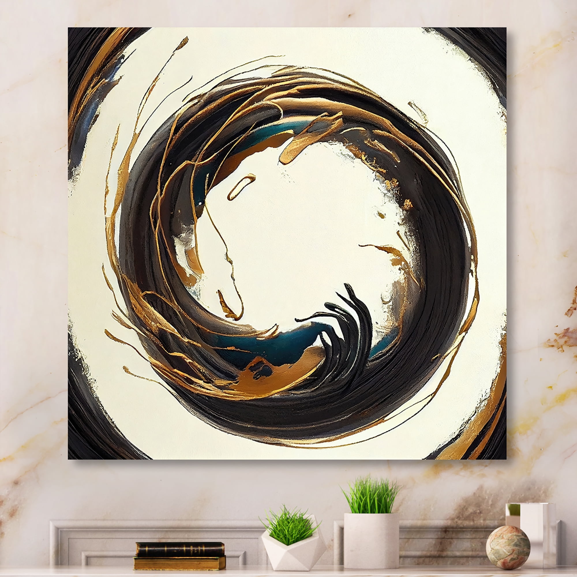 Designart Gold Glamour Circle 1 II Canvas Wall Art