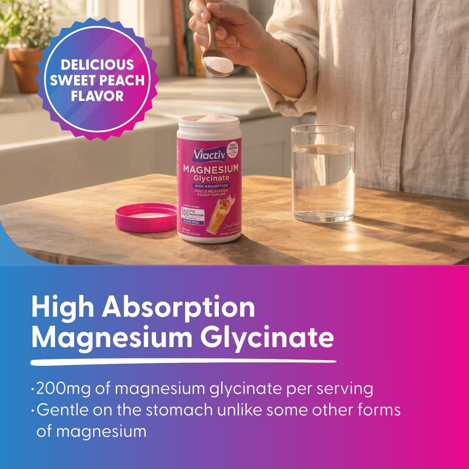 Viactiv Magnesium Glycinate, Sugar Free, Sweet Peach, 8.3 OZ