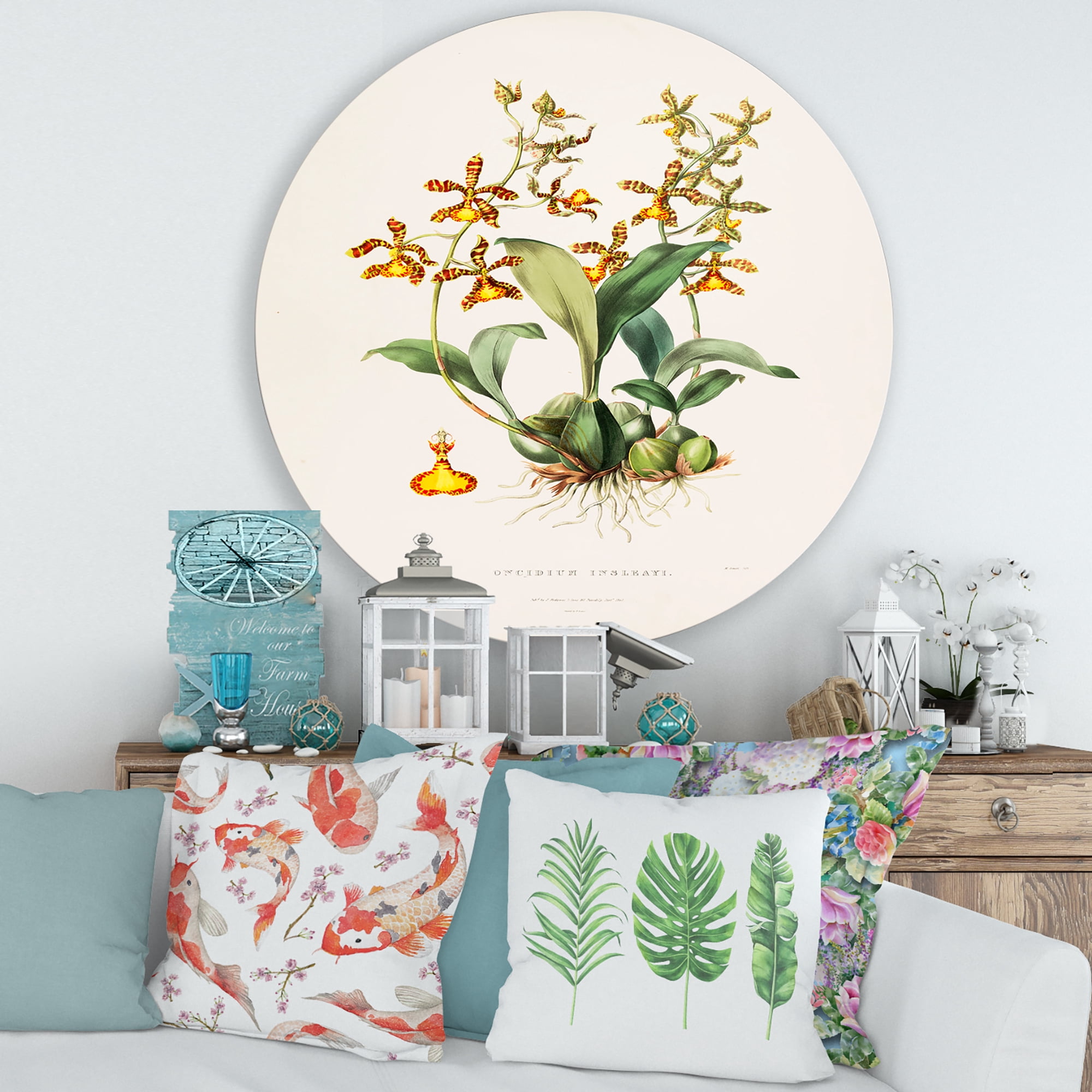 Designart 'Ancient Flower I' Traditional Circle Metal Wall Art 29x29 - Disc of 29