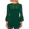 thumbnail image 4 of Ltctricy Women's Sequin Tops 3/4 Length Bell Sleeve Crew Neck Pleated Front Sparkly Glitter Mesh Tunic Tops Dressy Casual Blouses(Green,XX-Large), 4 of 5