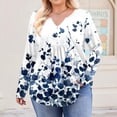 thumbnail image 4 of TQWQT Womens Tops Plus Size 4x-5x Fall V Neck Henley Tshirts Floral Print T-Shirt Long Sleeve Tunics Shirts Dressy Casual Clothes for Women Blue 5XL, 4 of 4
