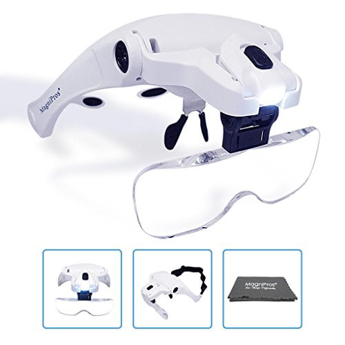 Head Band Magnifier Glass Visor 2-LED Light Magnifying Loupe with 5 Lens 
