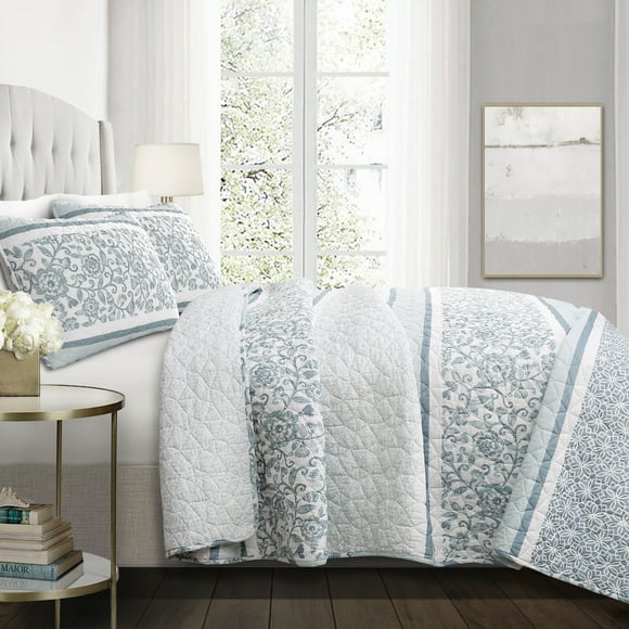 Lush Decor 16T002782 Nisha Quilt Blue 3Pc Set Full/ Queen