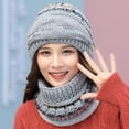 thumbnail image 6 of D-GROEE 3Pcs Womens Girls Multicolor Knit Beanie Scarf Mask Set Soft Warm Woolen Yarn Lined Winter Ski Hat with Pompom, 6 of 7