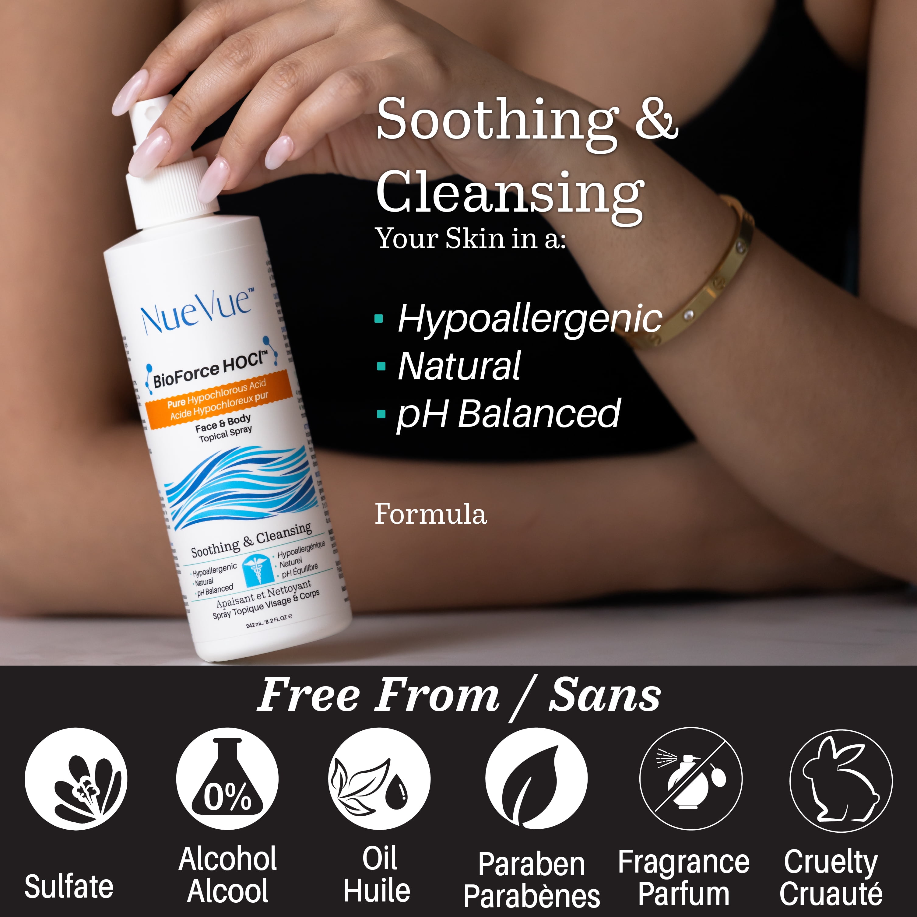 BioForce HOCl Hypochlorous Acid Spray Refill 33 oz – Face & Body, Acne & Eczema Care, pH-Balanced