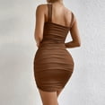 thumbnail image 4 of Usmixi Dresses for Women 2023 Night Party Club Sexy Off Shoulder Ruched Bodycon Halter Mini Dresses Sleeveless Halter Solid Summer Short Sun Dress Brown L Clothes, 4 of 7
