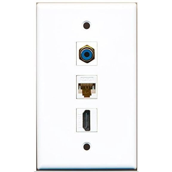 RiteAV - 1 Port HDMI and 1 Port RCA Blue and 1 Port Cat6 Ethernet White Wall Plate