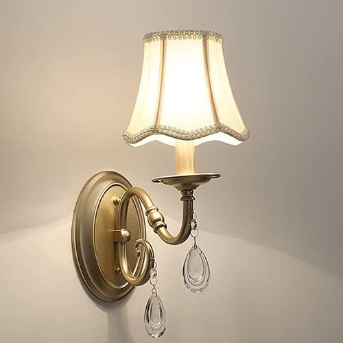 E14 Golden Wrought Iron Wall Lamp Fabric Lampshade Crystal Pendant Wall Light Living Room Restaurant Decorative Wall Illumination Lamps Bedroom Bedside Lamp