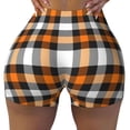 thumbnail image 2 of Haiem Orange Plaid No Front Seam Biker Shorts for Women Yoga Workout Gym Bike Shorts with Tummy Control Moisture-Wicking-Medium, 2 of 9