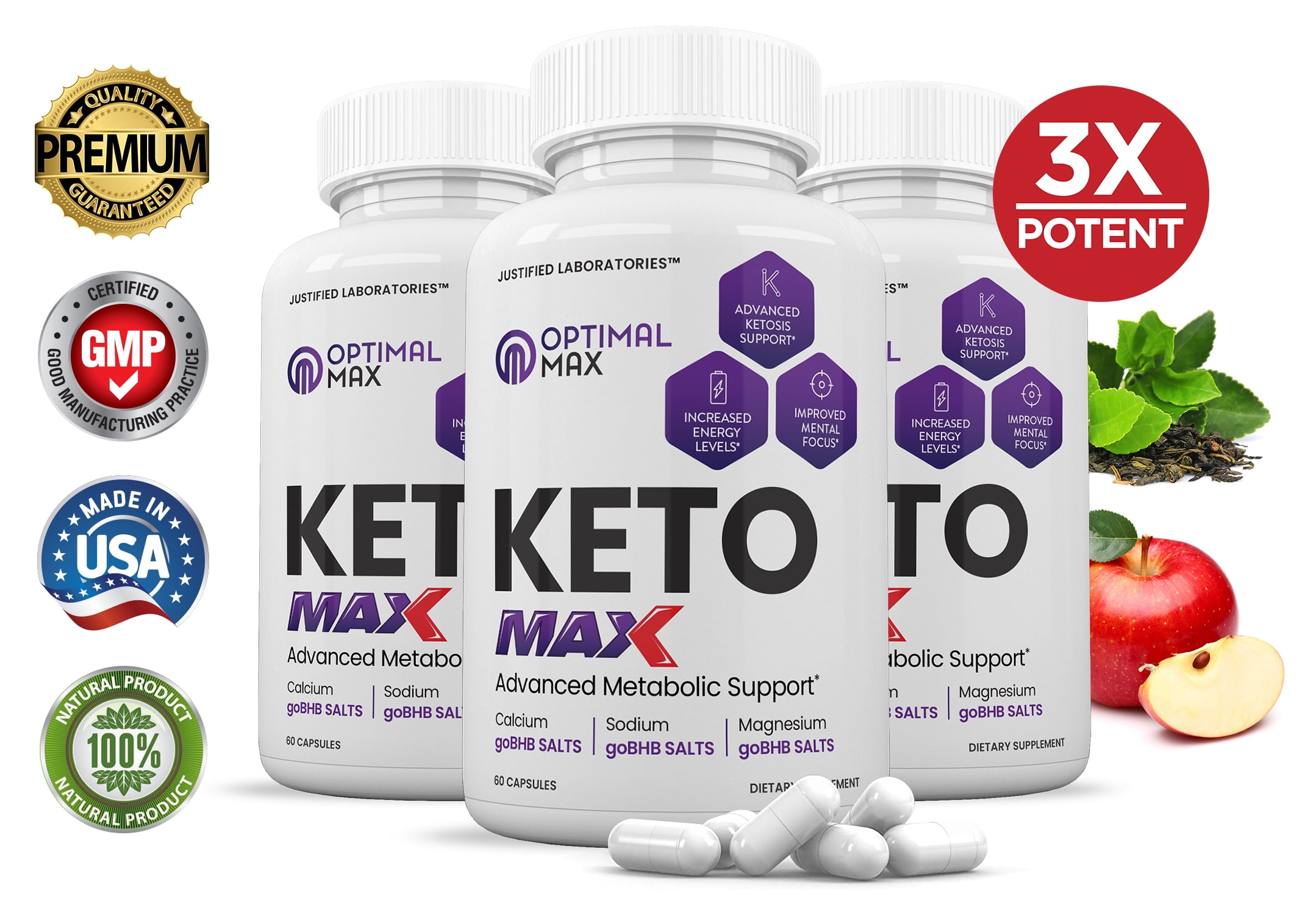 (3 Pack) Optimal Keto Max 1200MG Pills Includes Apple Cider Vinegar
