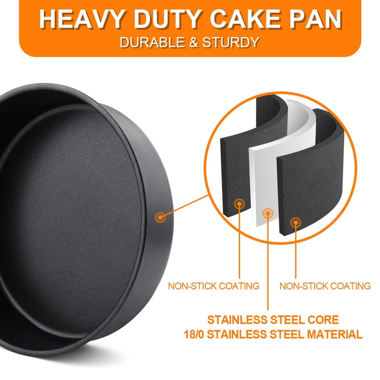 8 inch Cake Pan Set of 3, Vesteel Stainless Steel Round Cake Baking Pans for Layer/Birthday/Wedding Cake, Nonstick & Heavy Duty, Black