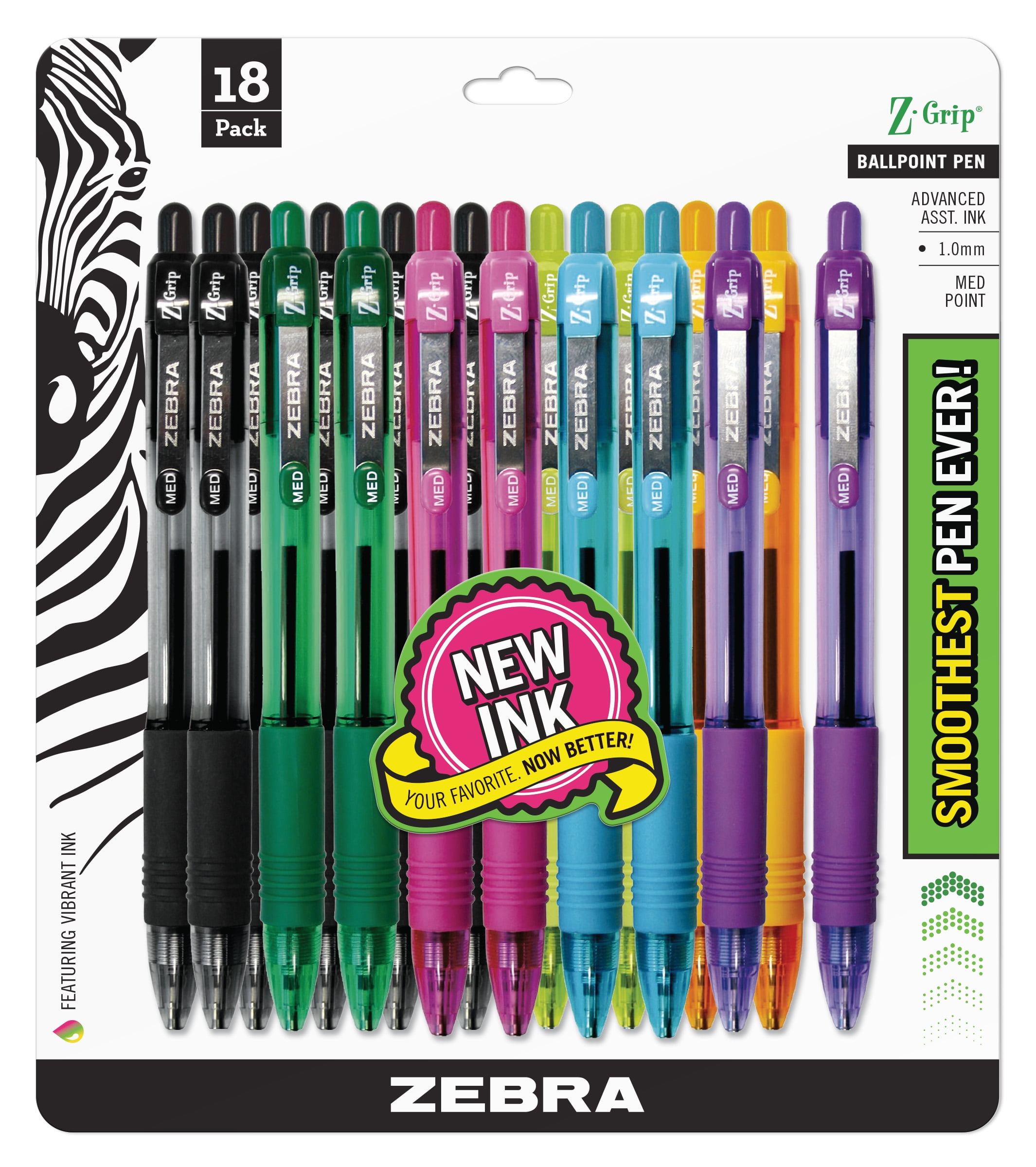 Z-Grip Retractable Ballpoint 1.0mm Fashion Assorted 18Pk