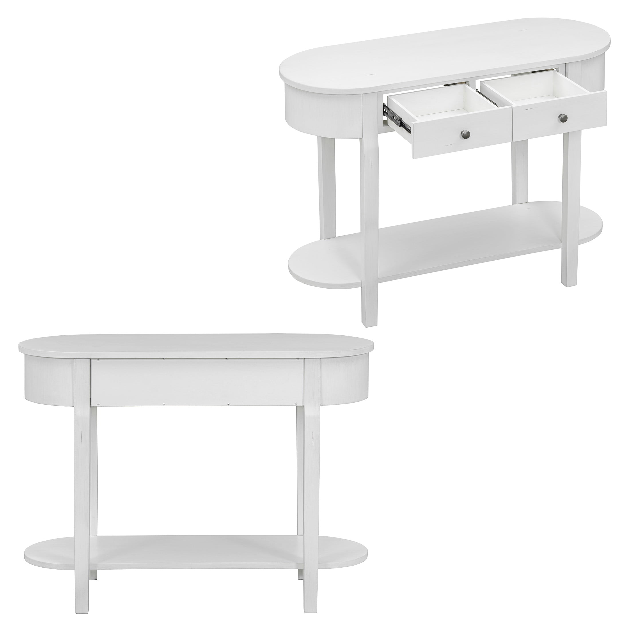 Aukfa Retro Console Table with Two Drawers and Shelf for Entryway/Living Rooms/Hallway, Oval-Shaped Tabletop, White