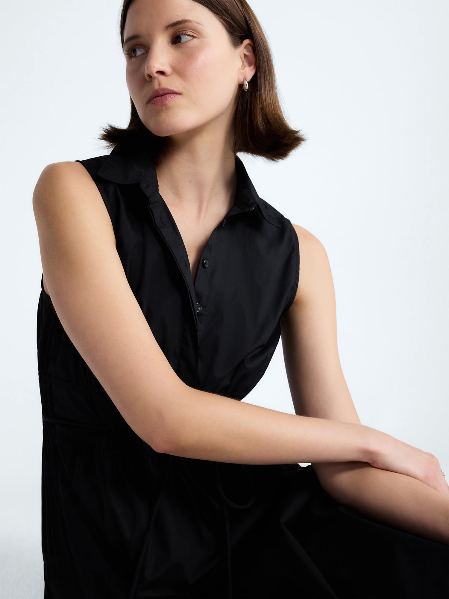 Free Assembly Women's and Women's Plus Sleeveless Cotton Maxi Shirtdress with Belt, Sizes XS-4X
