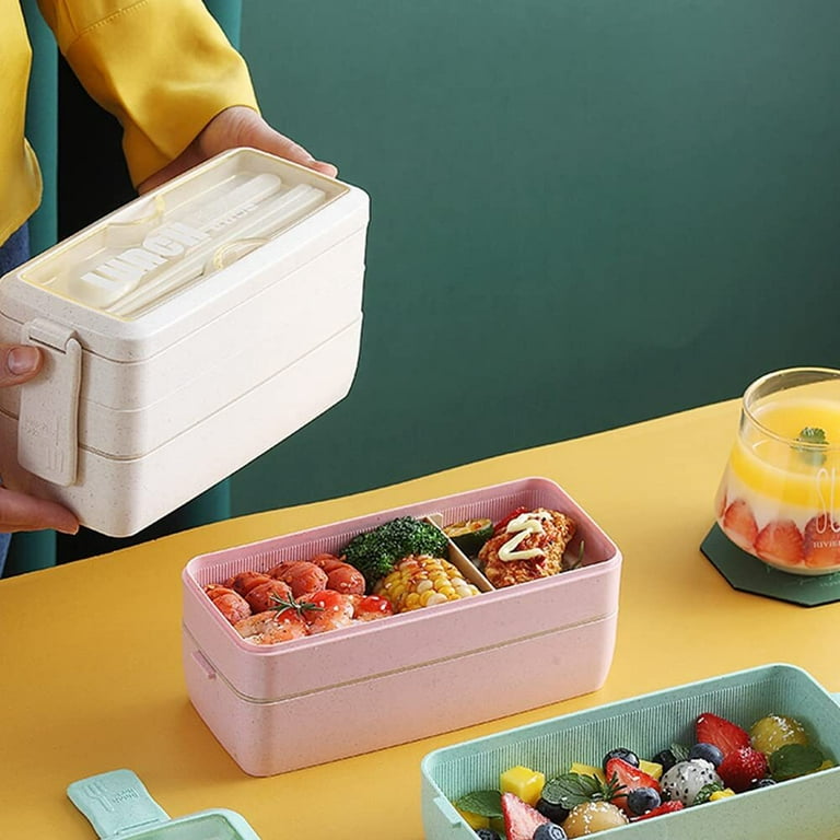 Eco Friendly Wheat Straw Stackable Bento Box Lunch Box for Adults and Kids  Dishwasher and Microwave Safe Leak Proof 2 Dividers 