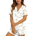 thumbnail image 5 of Xdegoge Womens Pajama Sets 2 Piece Button Up Short Sleeve Pajamas Notched Collar with Pocket Open Front Top and Shorts Cute 4 Way Stretch Bow Print Lounge Sleepwear, 5 of 7