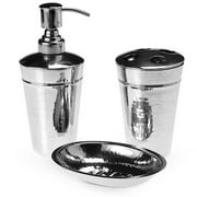 Hammered Metal 3-Piece Bath Accessory Set, Chrome