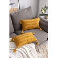 thumbnail image 3 of ZECATL Yellow Throw Pillow Covers: 2 Pack 12x20 Inch Boho Striped Cotton Linen Rectangular Decorative Pillow Cases with Tassels for Farmhouse Couch Sofa Chair, 3 of 7