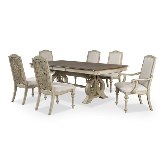 Furniture of America Clyde Wood 7-Piece Dining Table Set in Antique White