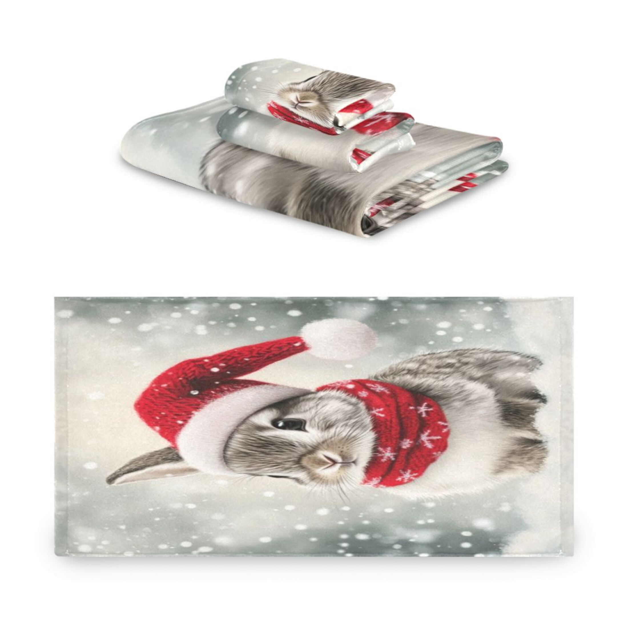 Three-Piece Towel Set Face Towel Towel Set Hand Towel Bath Towel Cotton Bath Towels Bath Towel Sets Hand Bath Towels Gray Christmas Bunny