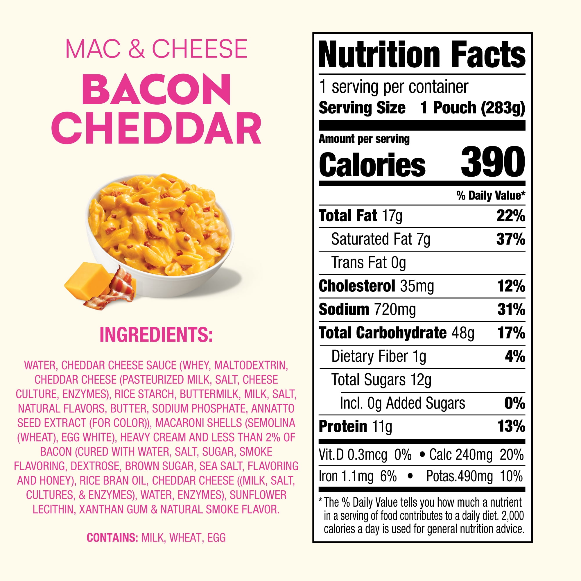 (2 pack) Proper Good Bacon Cheddar Mac and Cheese, Ready in 60 Seconds, Shelf-Stable Meal, 10oz