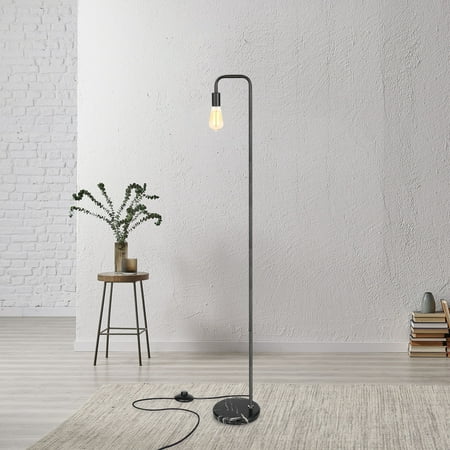 Black Minimalist Metal Industrial Floor Lamp With Marble Base