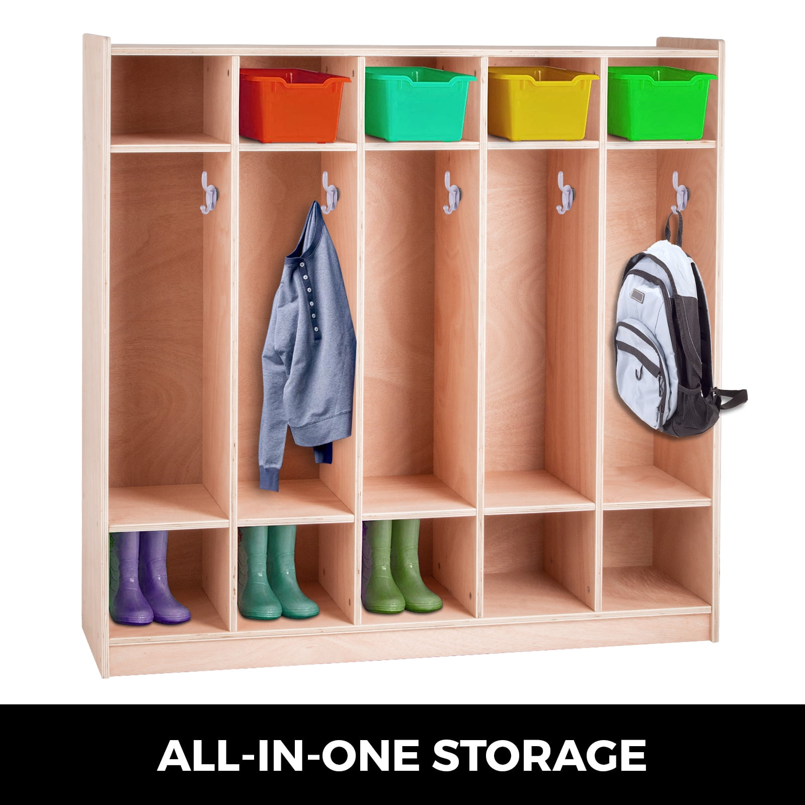 VEVOR 5 Grids Classroom Storage Cabinet Preschool Coat Cubby Lockers 48.4 inch Plywood Birch Coat Locker for Home Toddlers And Kids