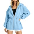 thumbnail image 7 of Mifsaly Oversized Zip Up Hoodie Women Cinched Waist Hooded Sweatshirt Lightweight Casual Long Sleeve Athletic Jacket with Drawstring and Pockets Blue,M, 7 of 7