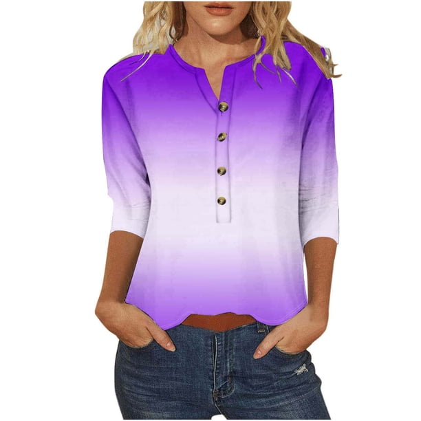Fiudx Liquidación de Ahorros de Verano Camiseta Holgada de Manga 3/4 con Botones Estampados para Mujer