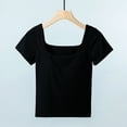 thumbnail image 2 of fatyb Womens Square Neck T Shirts Built-In Bra Casual Going out Crop Tee Slim Plain Summer Basic Tops, 2 of 3
