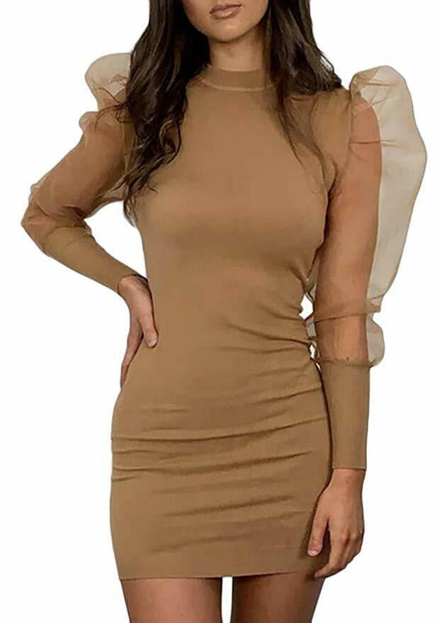 mesh puff sleeve dress