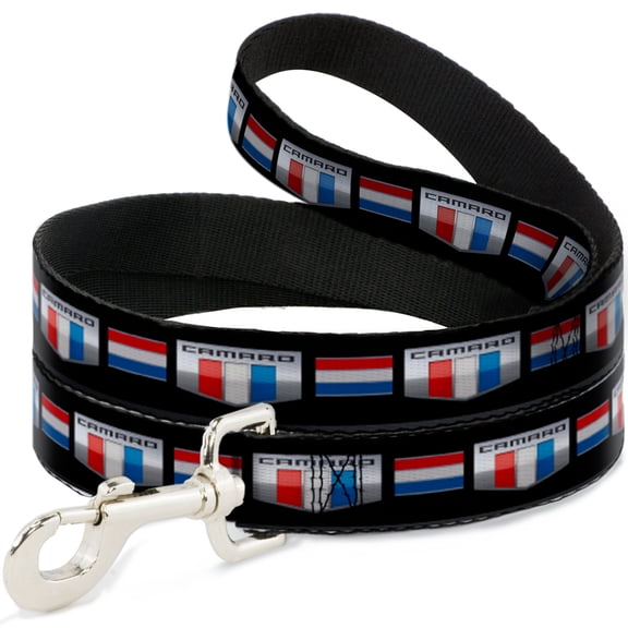 GM General Motors Pet Leash, Dog Leash, Camaro Six Badge Stripe Black Silver Red White Blue, 6 Feet Long 1.0 Inch Wide