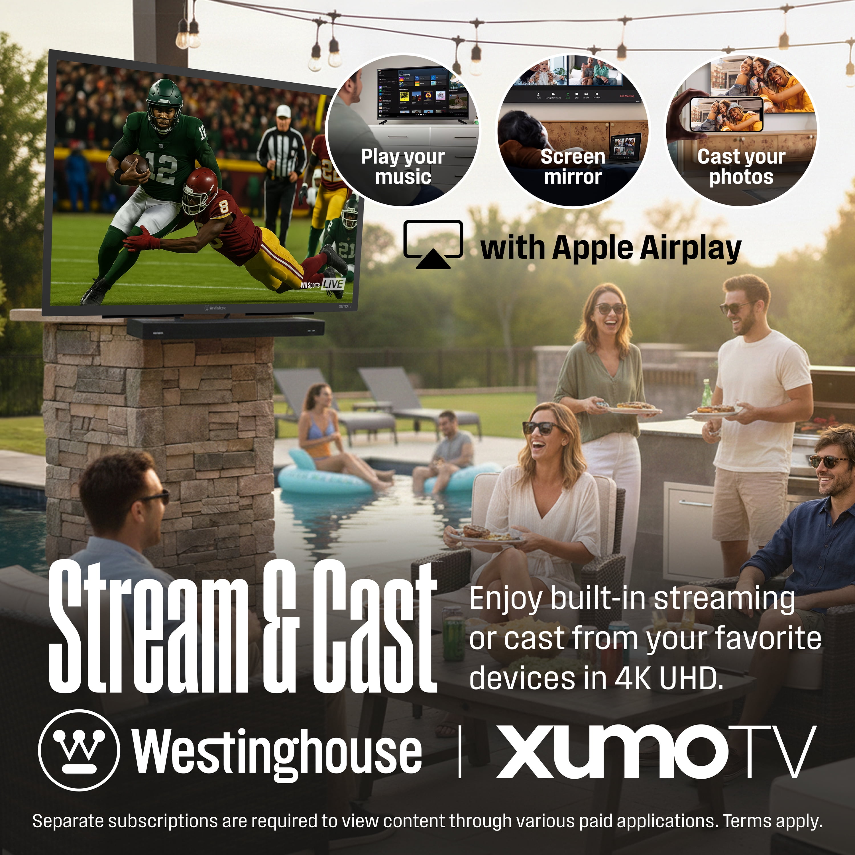 Westinghouse PS Series 55″ 4K UHD Partial Sun Outdoor TV, 700+ Nits High-Brightness Anti-Glare Display, Xumo Smart TV, Weather-Resistant Outdoor Television