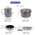thumbnail image 3 of Camping Tableware Titanium Cookware Set Tourism Cauldron Outdoor Cooking Pot Frying Pan Picnic Kitchen Hiking Trekking 17.4CM frying pan, 3 of 6