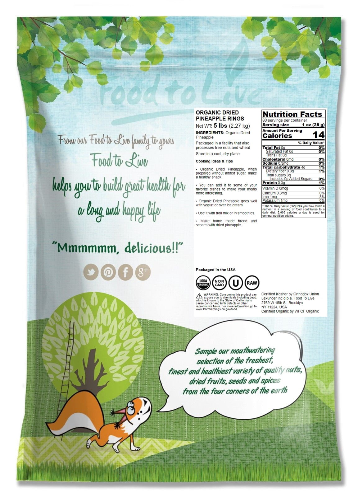 Organic Dried Pineapple Rings, 5 Pounds — Non-GMO, Kosher, Vegan — by Food to Live