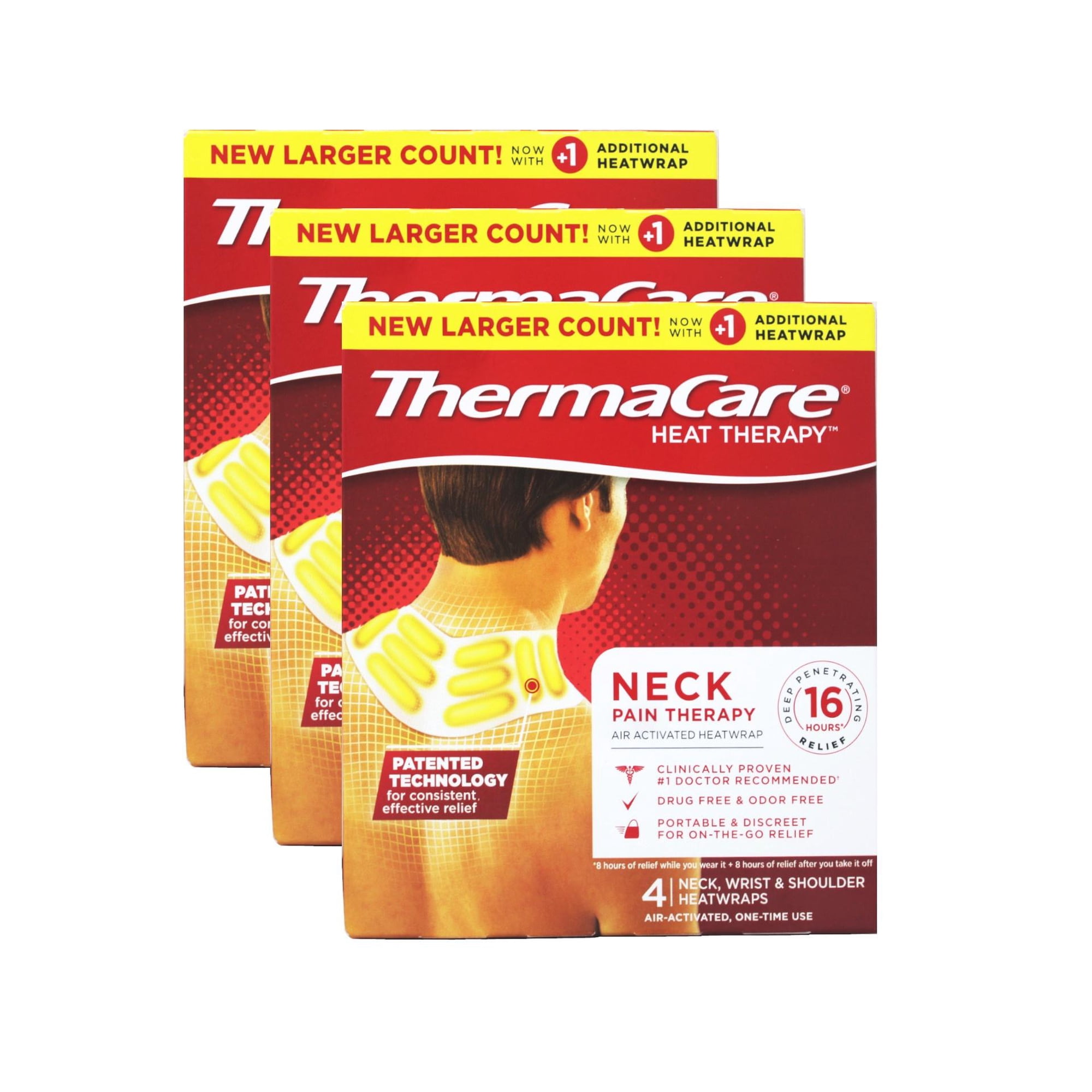 ThermaCare Neck Pain Therapy, Shoulder, and Wrist Pain Relief Patches, Heat Wraps, 4 Count - 3 Pack