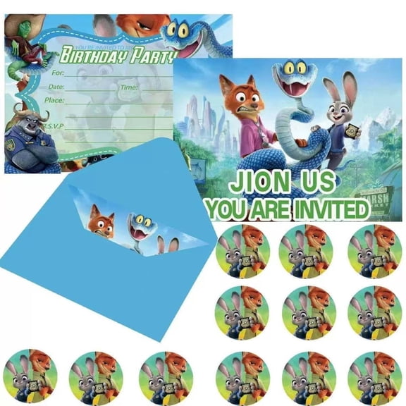 Anime Cartoon Birthday Party Invitation & Envelopes，12Pcs