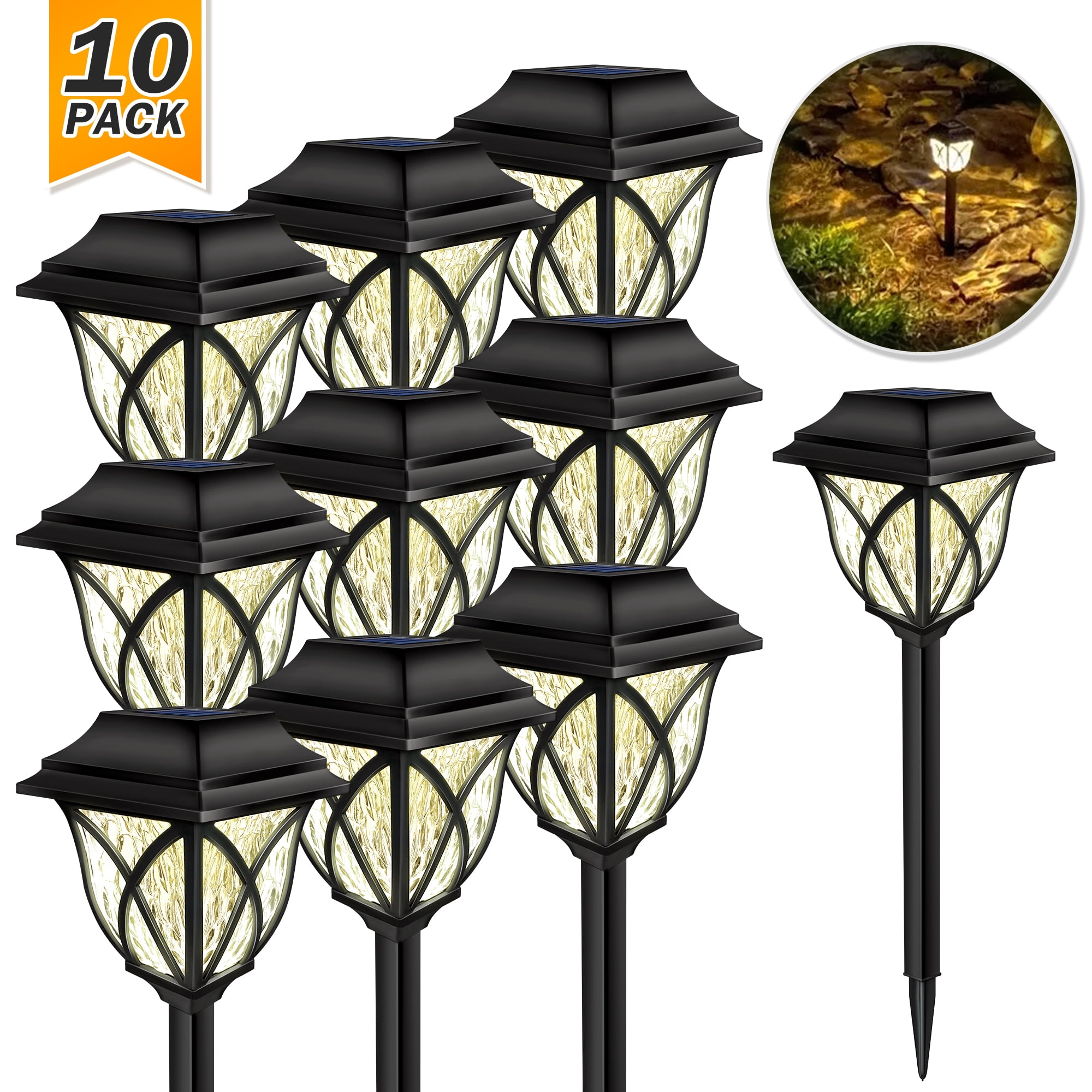 WeGuard 10PK Solar Pathway Light for Lawn Garden Walkway Yard Path Lights Waterproof Outdoor Warm White