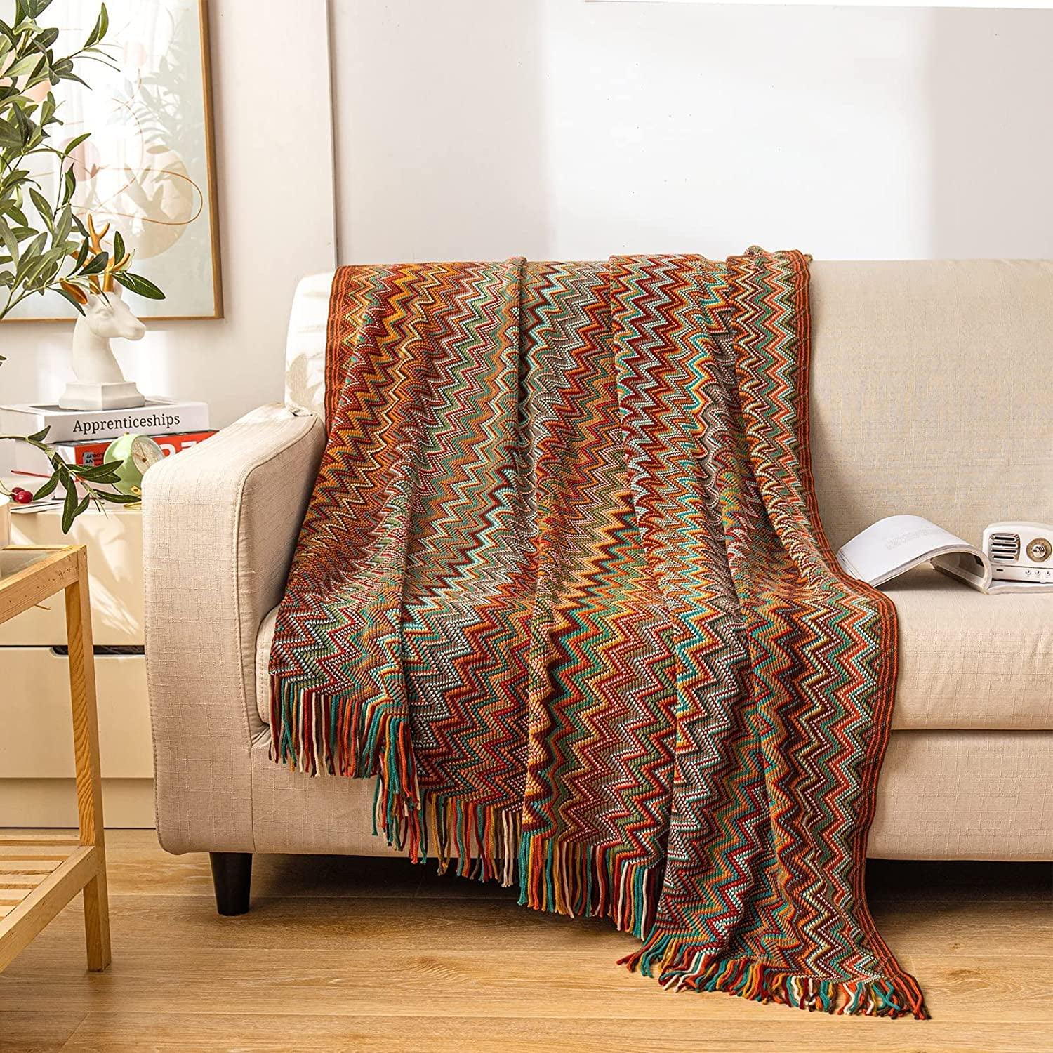 Boho Knitted Throw Blanket for Couch Soft Spring Farmhouse BohemiaThrows Cozy Knit Small Lightweight Blankets and Throws with Tassels for Home Decor Bed Chair Sofa Rainbow Red 50 60 inches Walmart