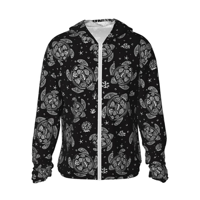Cauagu Turtle for Sun Protection Hoodie for Men and Women, Long Sleeve Rash Guard Fishing Running Quick Dry Lightweigh-Large
