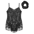 thumbnail image 5 of Doomiva Kids Girls Sequins Tassel Tango Latin Jazz Modern Ballet Dance Dress Ballroom Costume with Hair Band Black 14, 5 of 7
