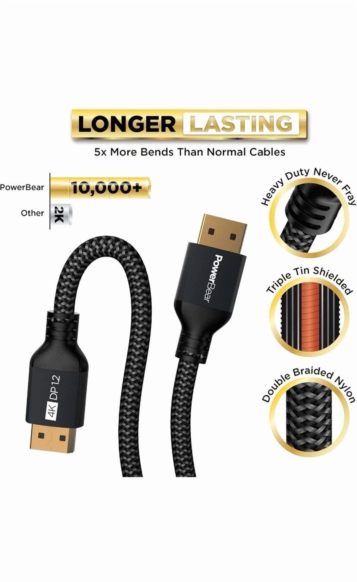 Bundle 4K Displayport Cable Ultra Hd High Speed Display Port Cable Size 3Ft/6Ft