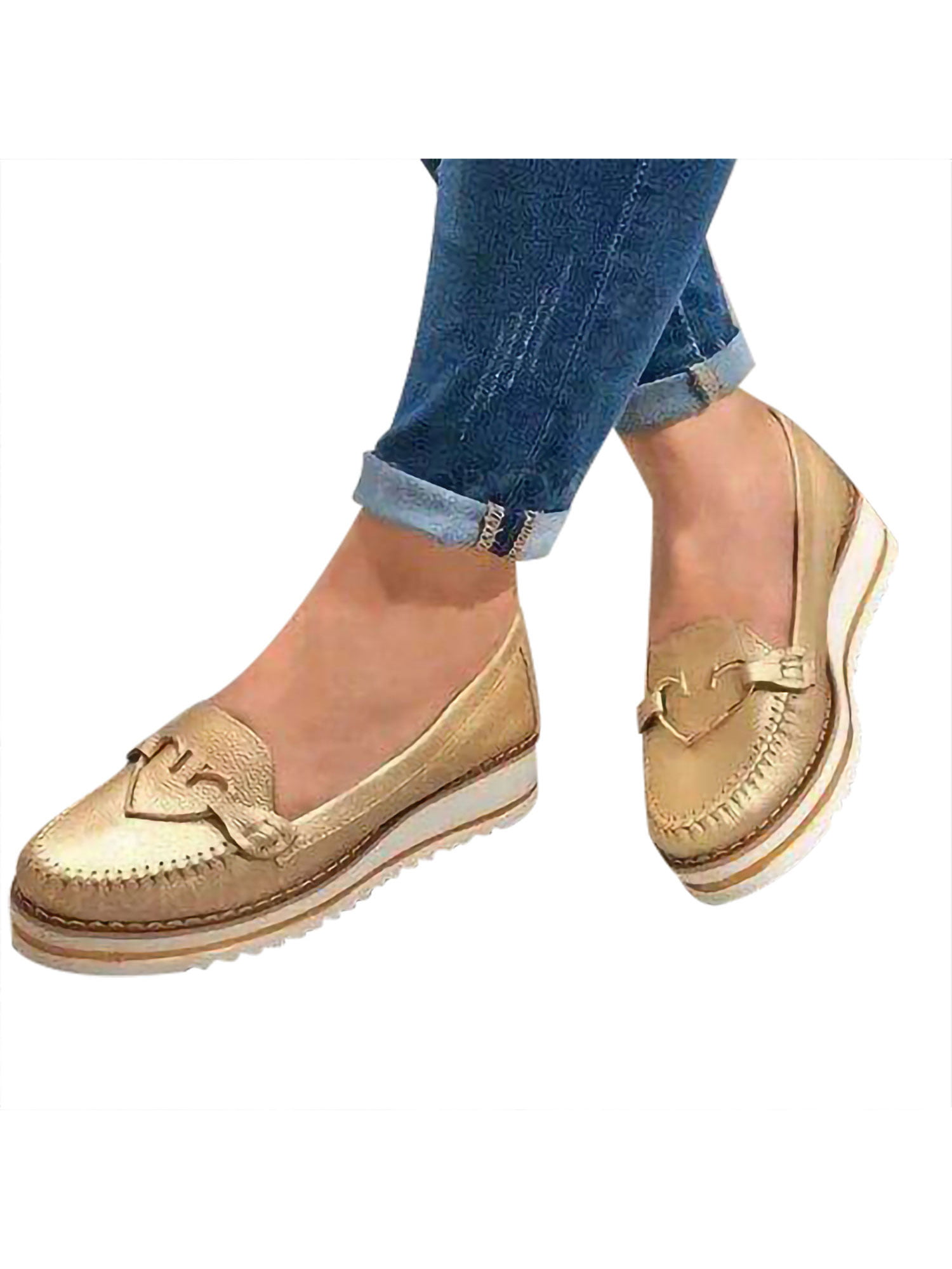 Flats Shoes Women Slip-on Loafers PU Comfort Walking Classic Square Toe Shoes
