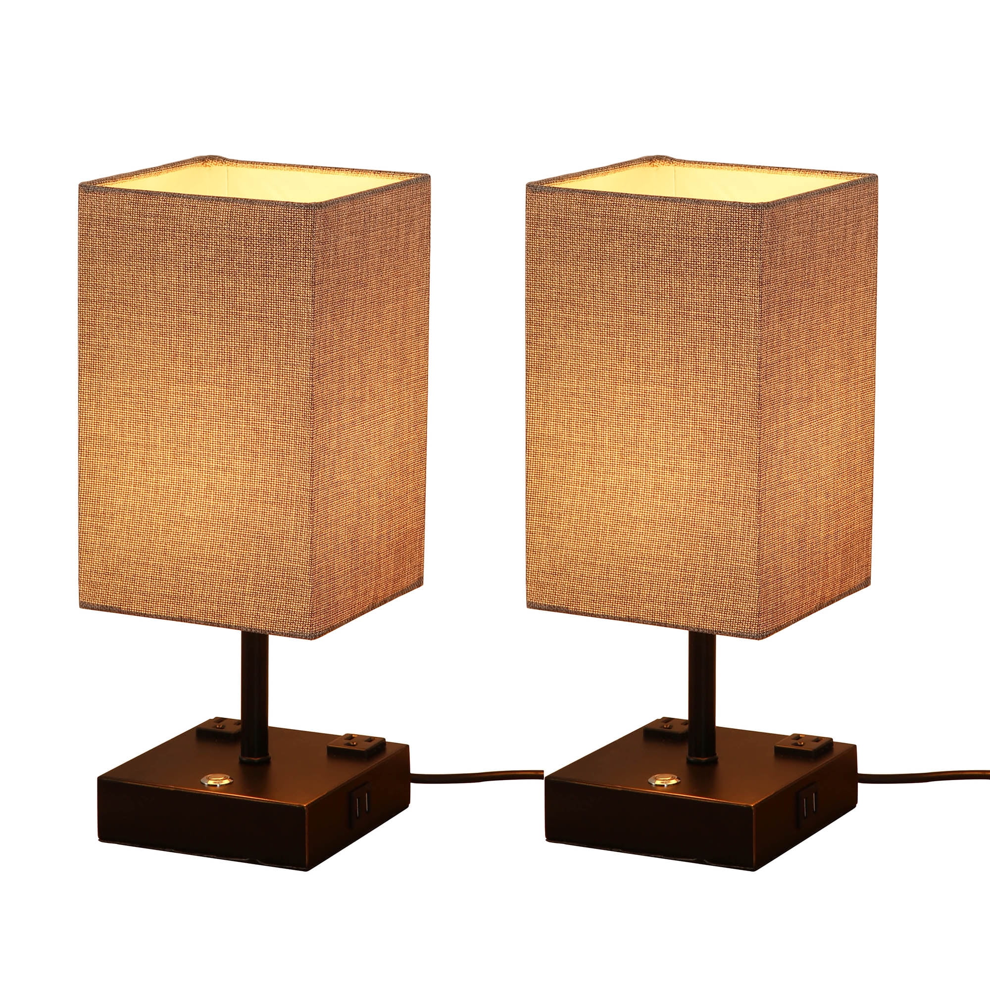 15" Black Touch Control Table Lamp with USB Ports and Fabric Shade